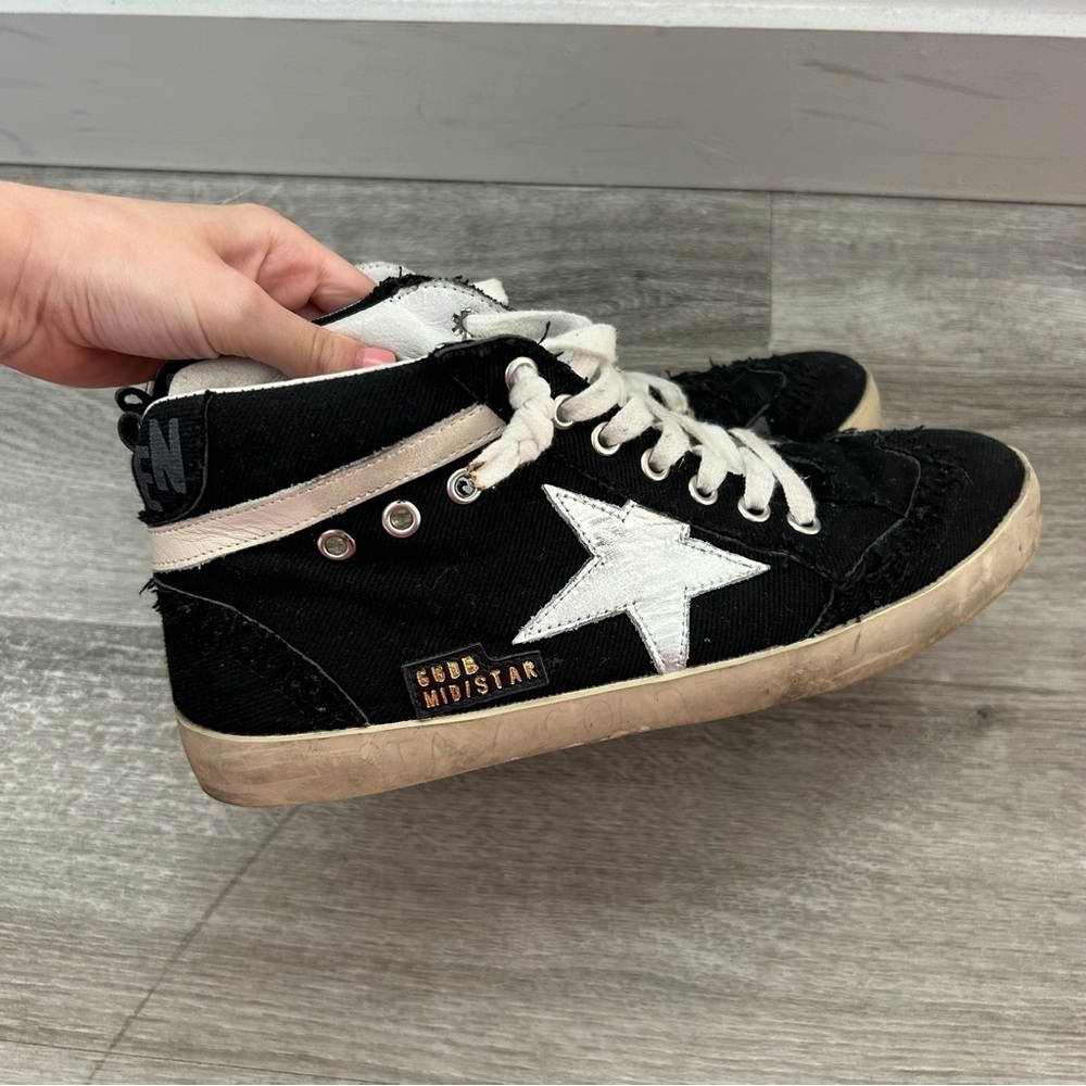 Golden Goose Mid Star Black High Top Skater Sneakers Streetwear Italian Size 37